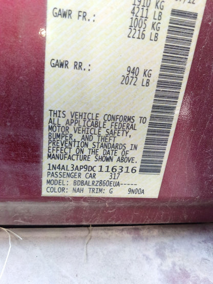 Bumper Reinforcement Rear 2013 - 2018 Nissan Altima