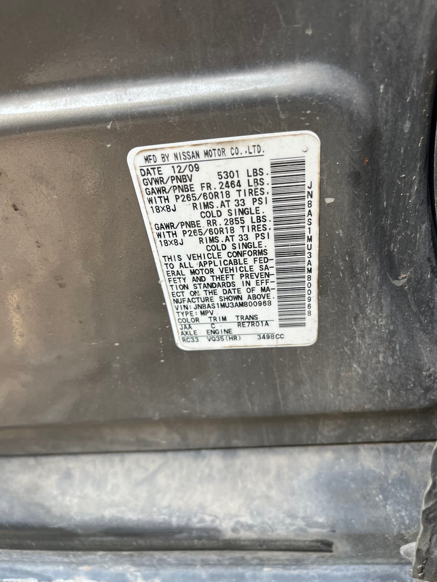 Seat Assembly Rear 2009 - 2013 Infiniti FX35