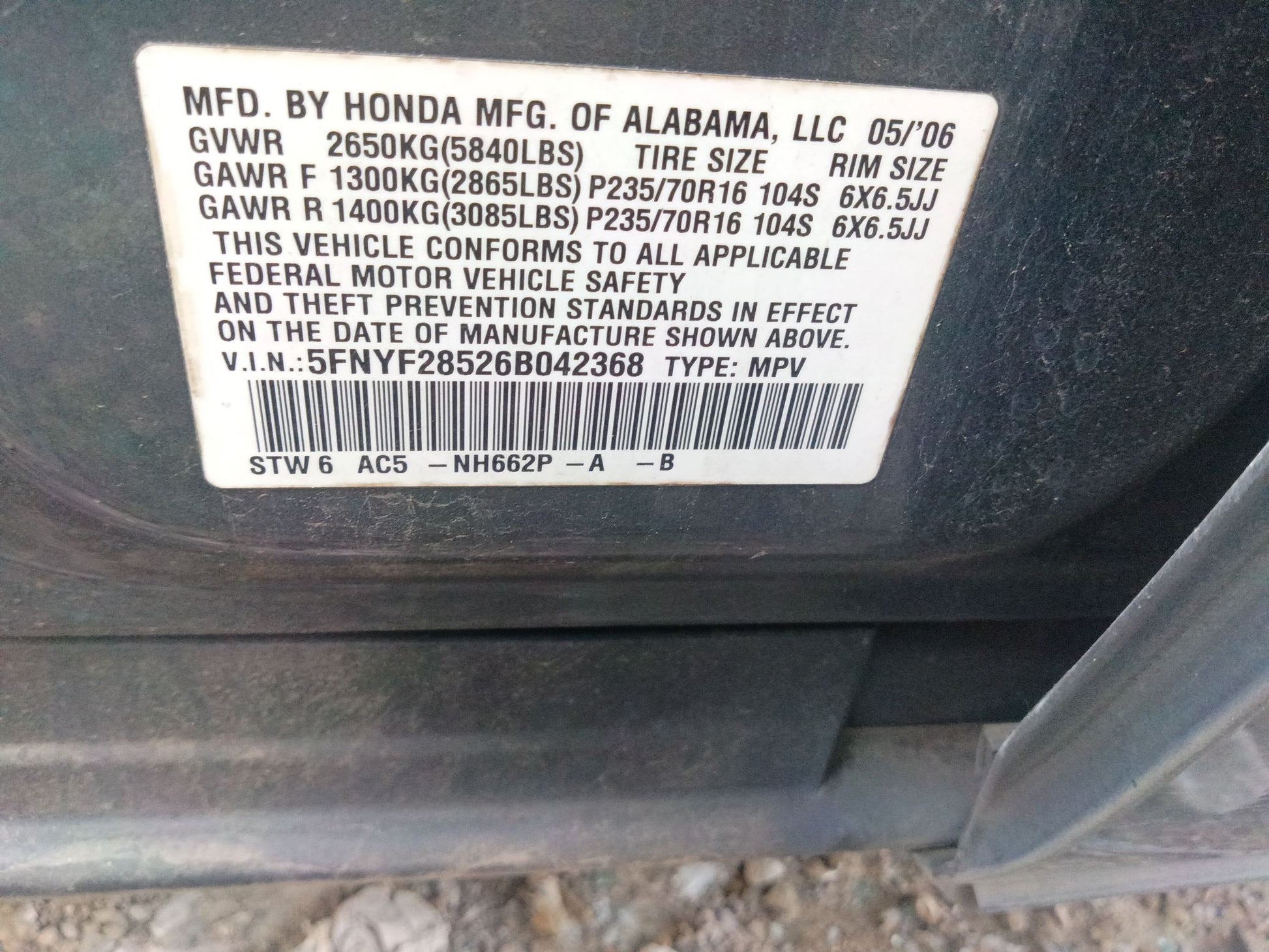 Door Shell Front Passenger Side 2003 - 2008 Honda Pilot