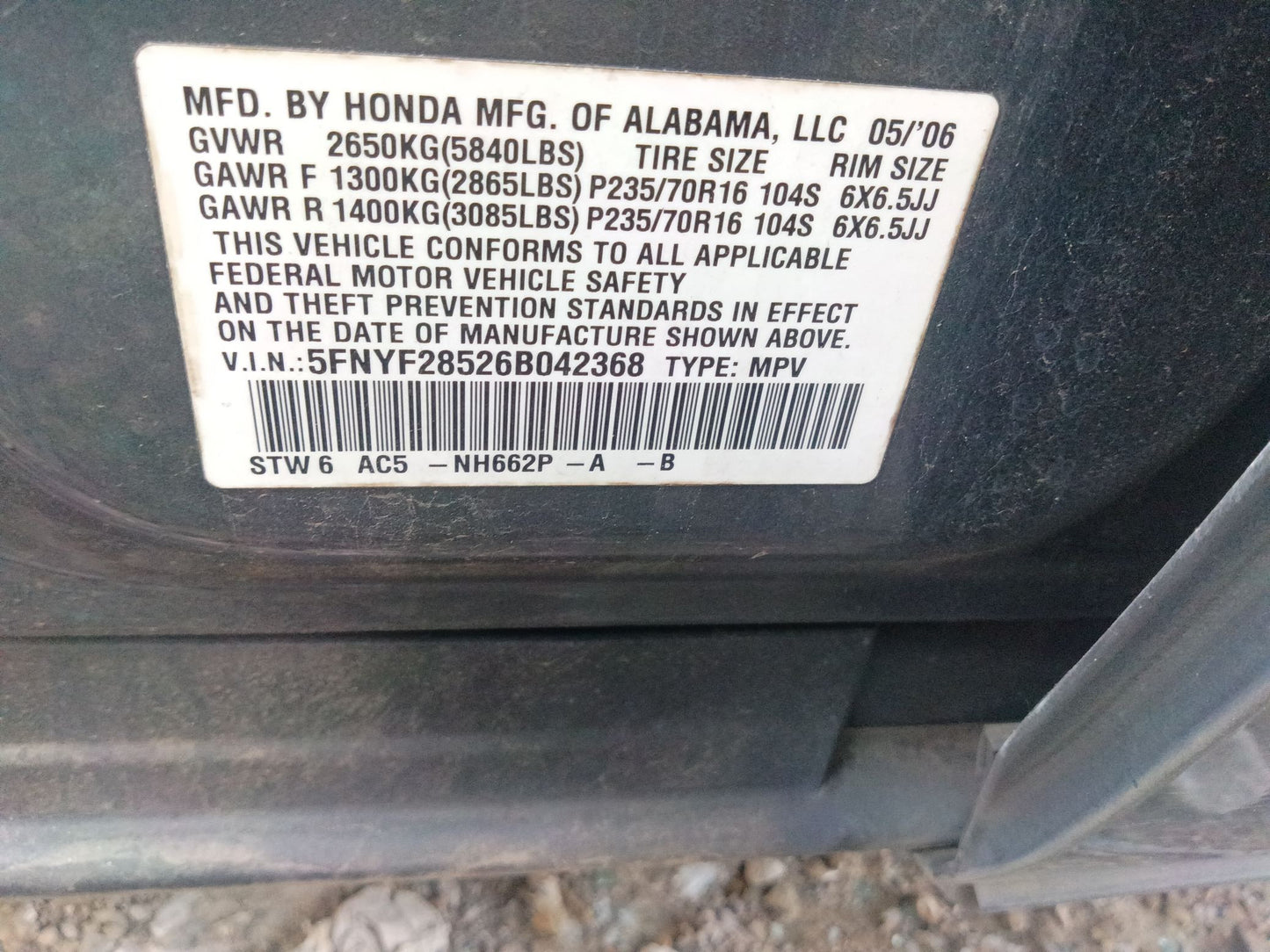 Door Window Glass Rear Driver Side 2003 - 2008 Honda Pilot