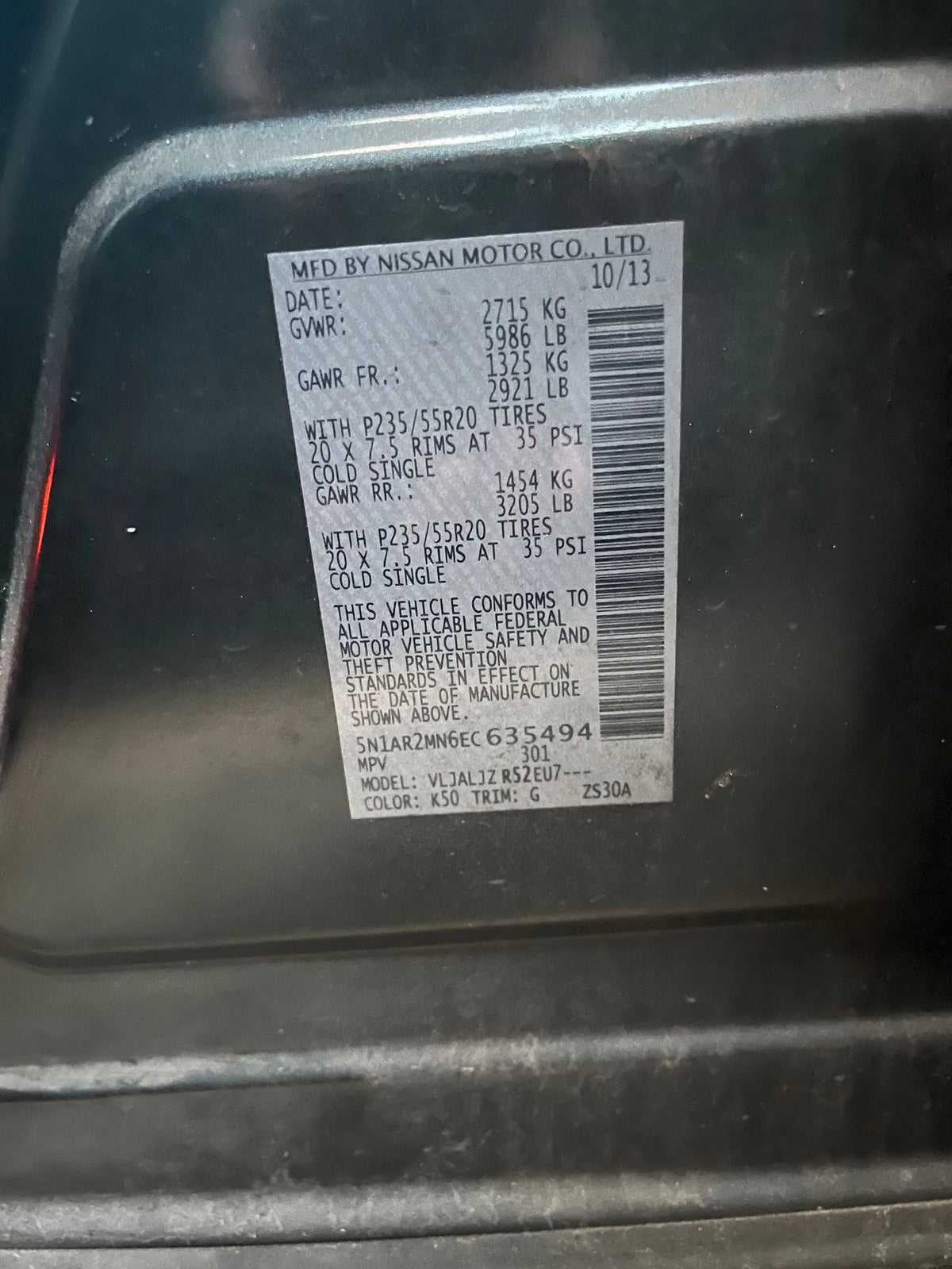 Door Window Switch Master 2013 - 2020 Nissan Pathfinder