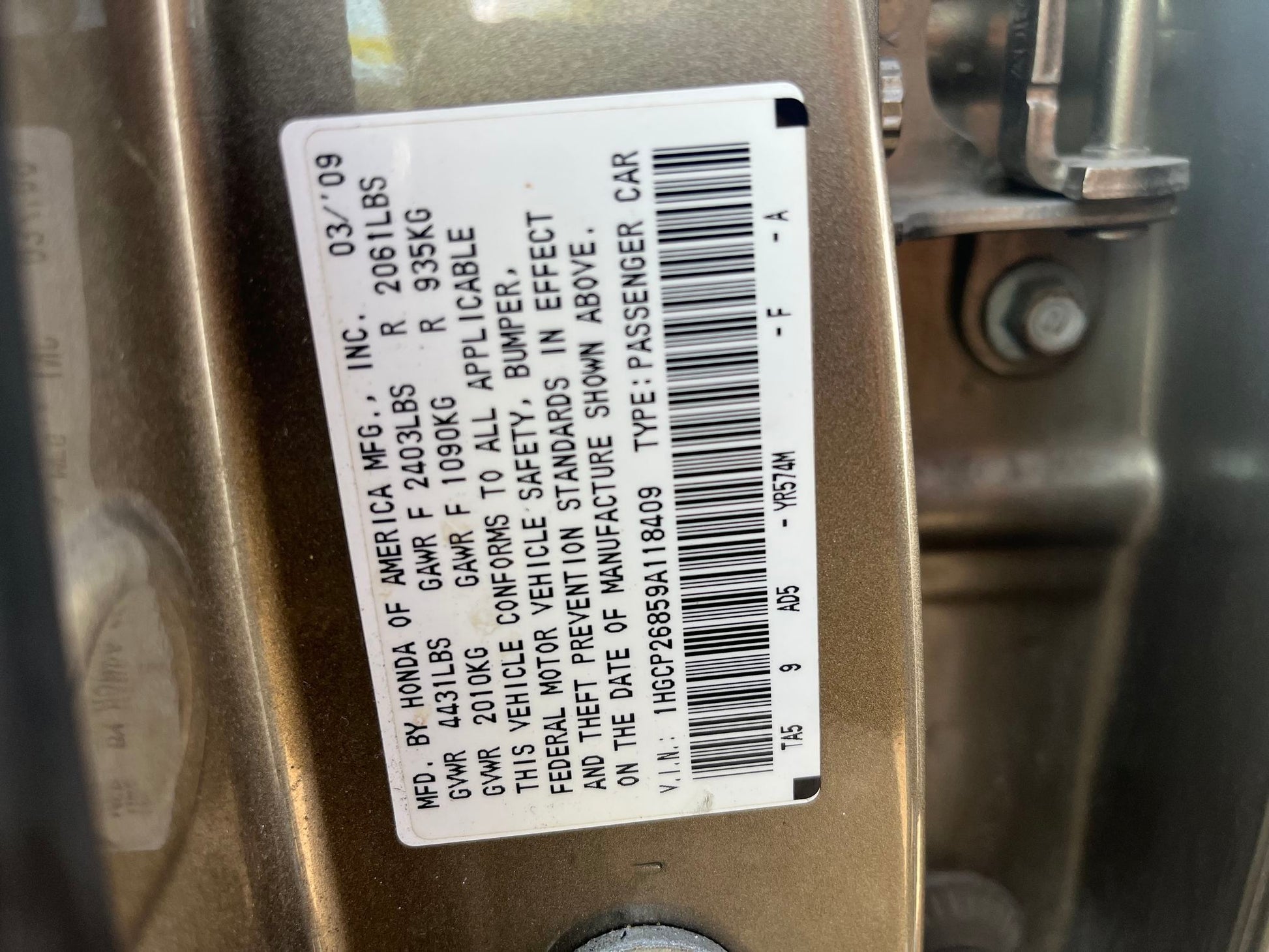Brake Caliper Front Passenger Side 2008 - 2012 Honda Accord