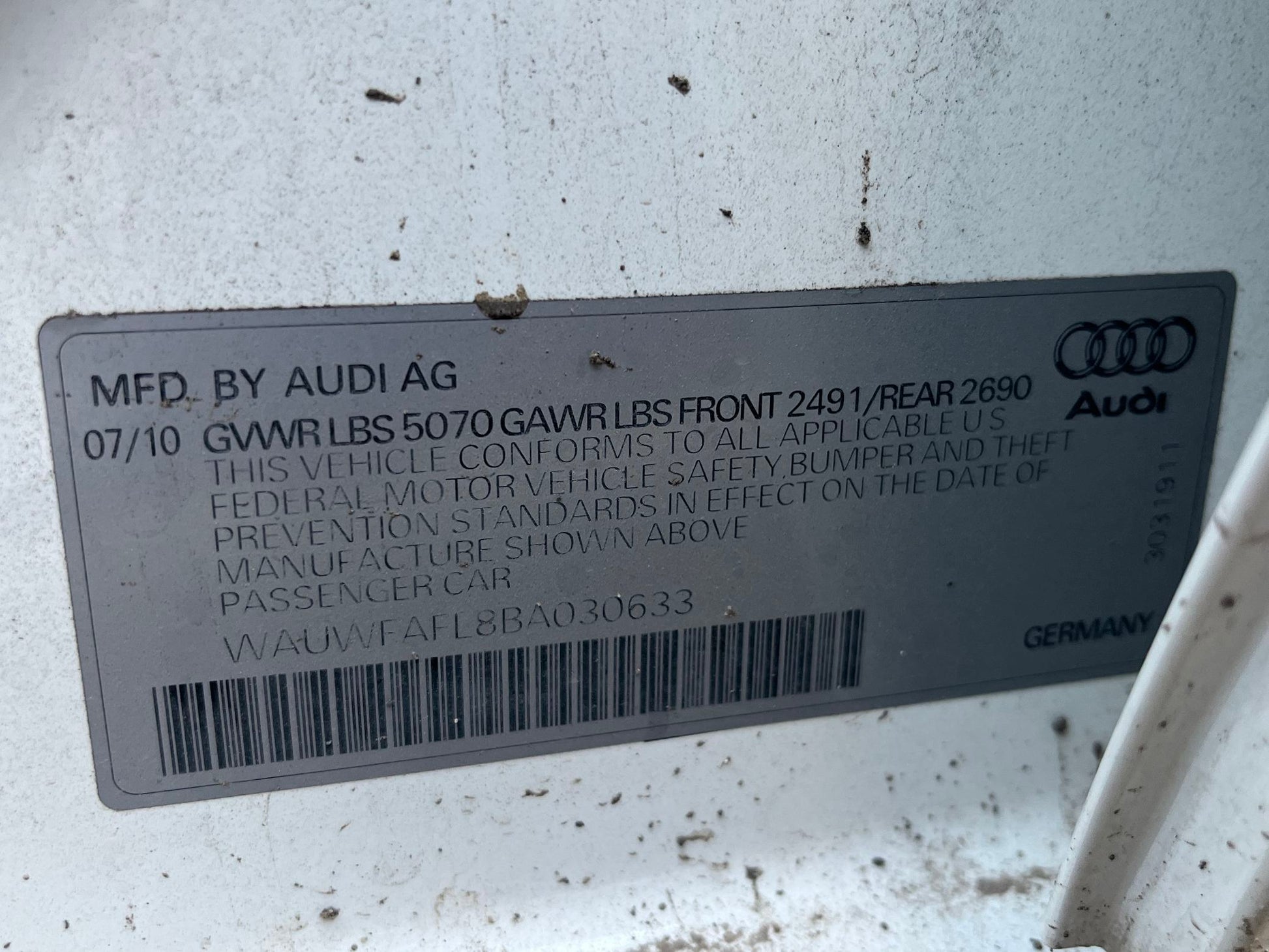 Seat Belt Buckle Front Passenger Side 2009 - 2016 Audi A4