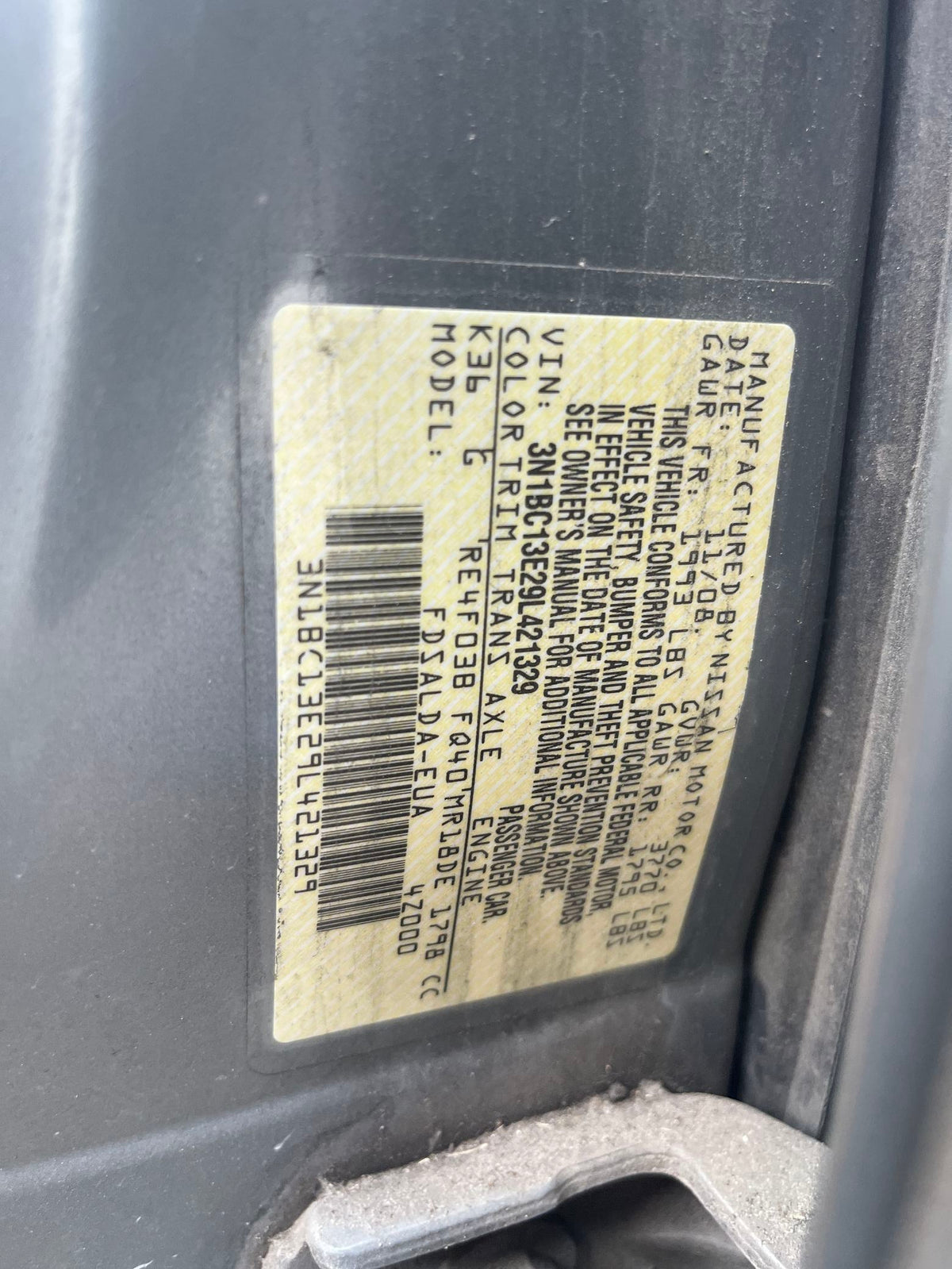 Door Shell Front Passenger Side 2007 - 2011 Nissan Versa