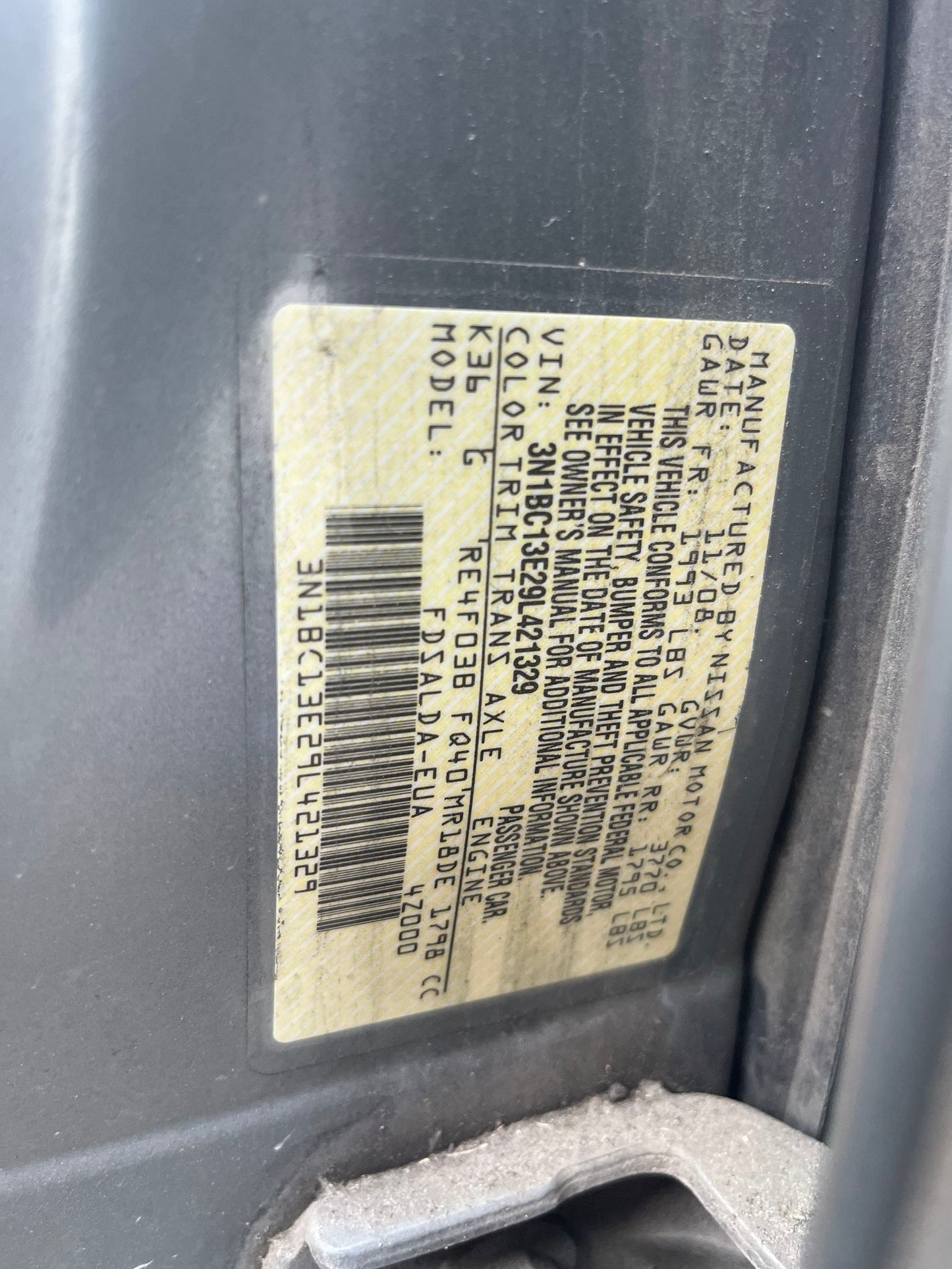 Door Interior Handle Front Driver Side 2007 - 2011 Nissan Versa