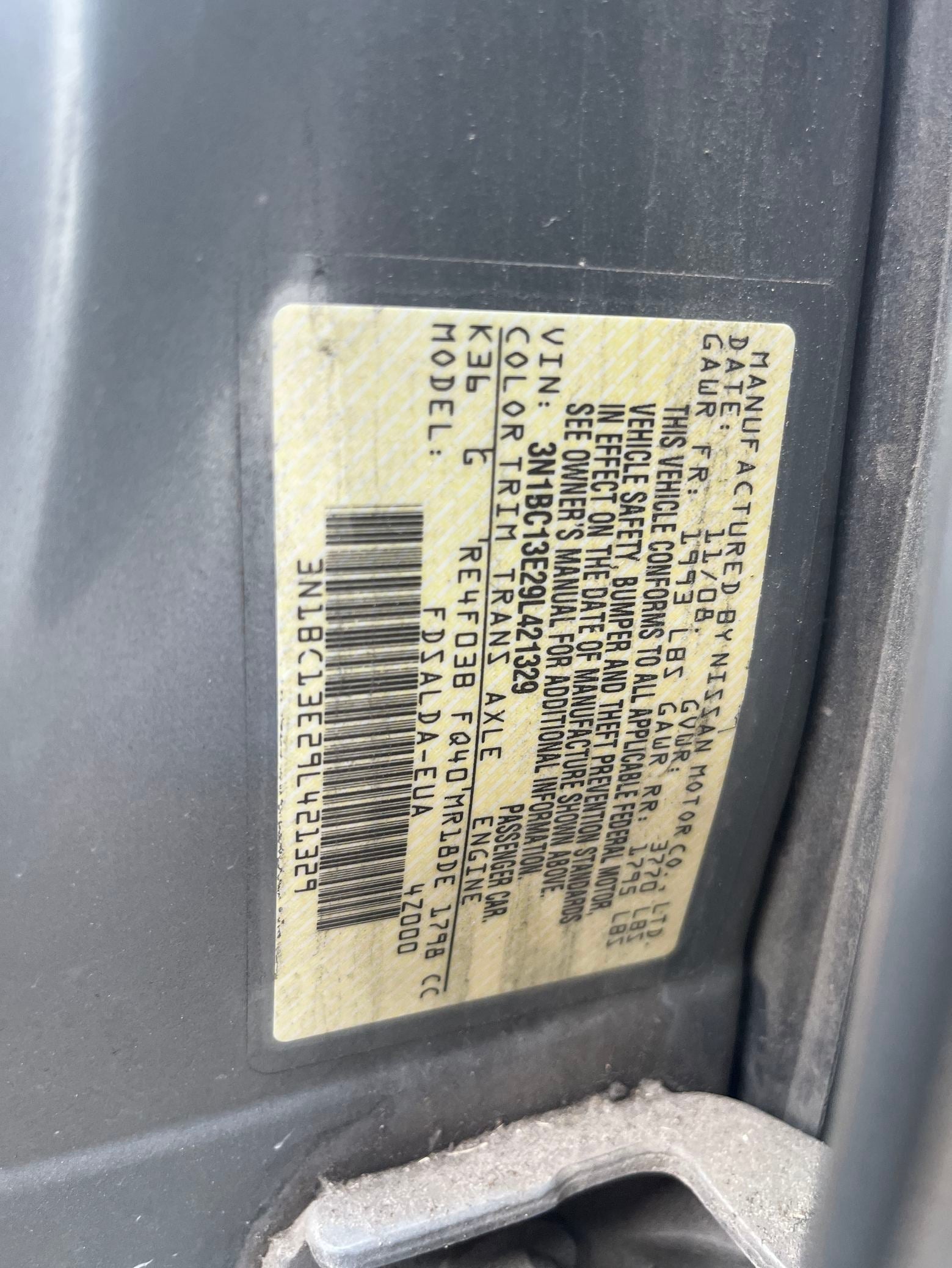 Door Trim Panel Rear Passenger Side 2007 - 2011 Nissan Versa