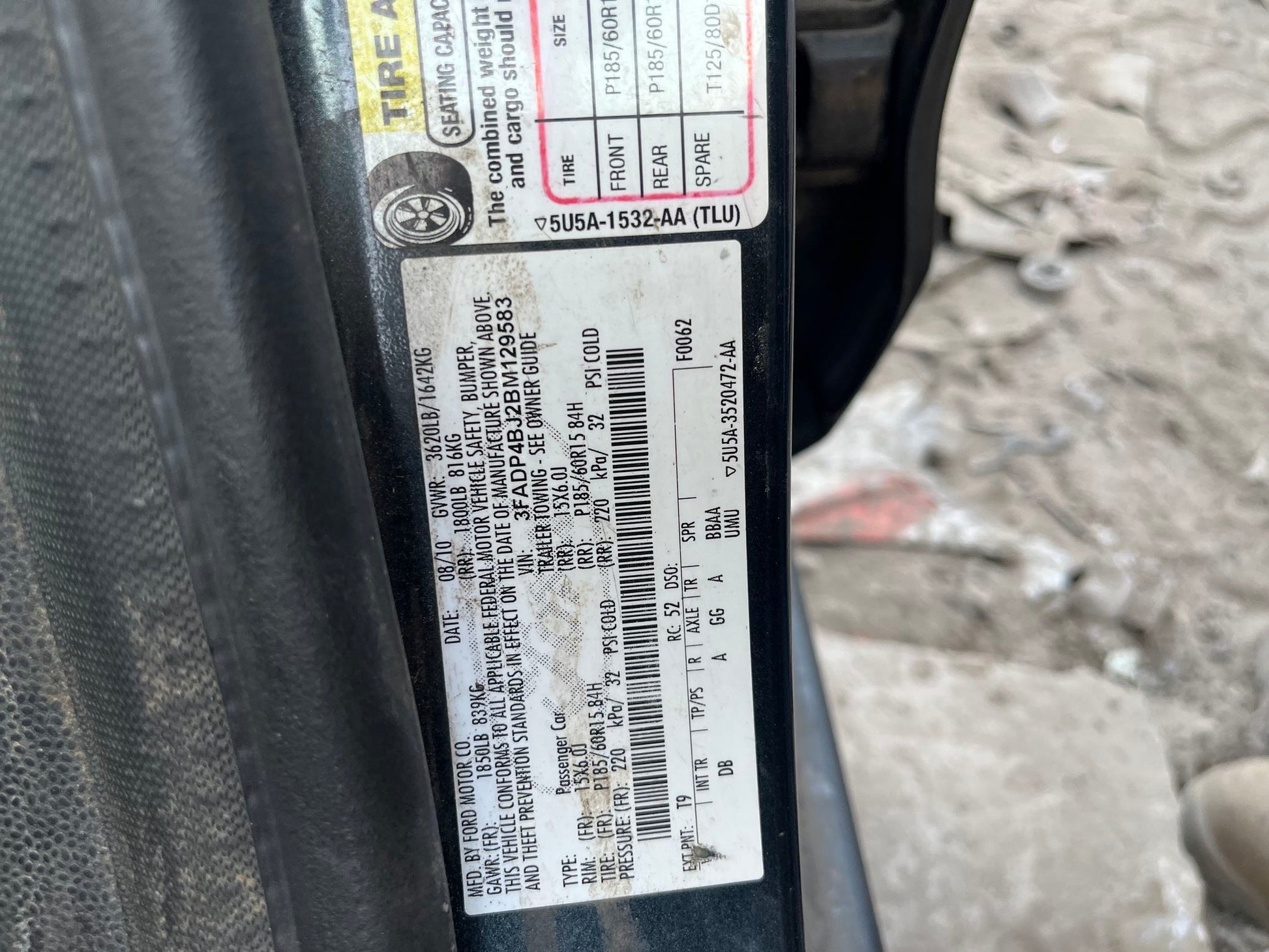 Door Shell Rear Driver Side 2011 - 2019 Ford Fiesta