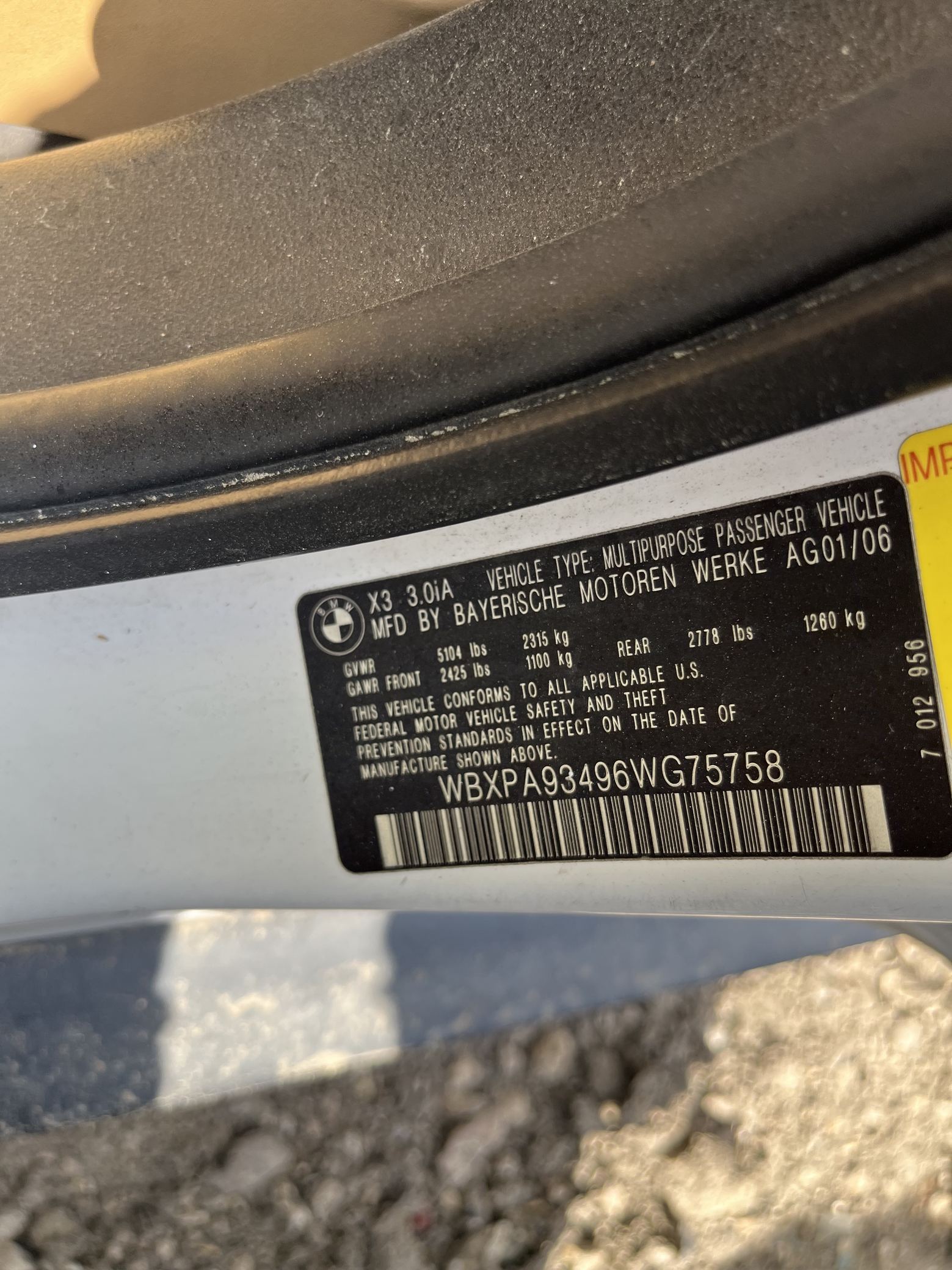 Door Shell Front Passenger Side 2004 - 2010 BMW X3