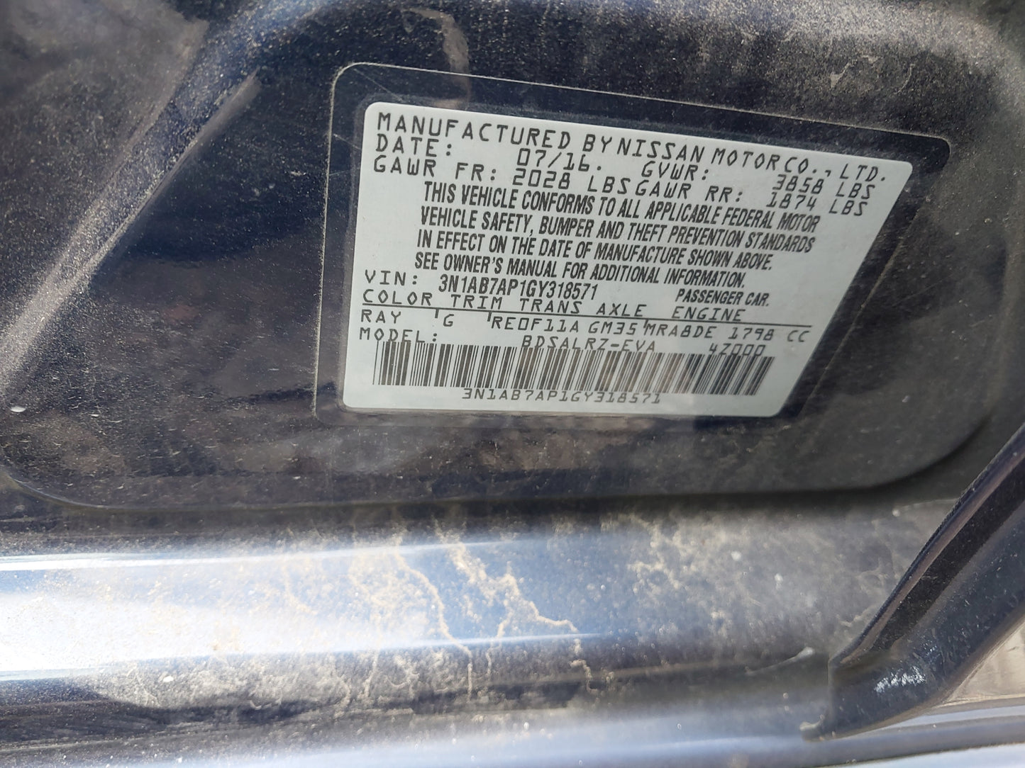 2016-2019 NISSAN SENTRA - Stock #: M18691