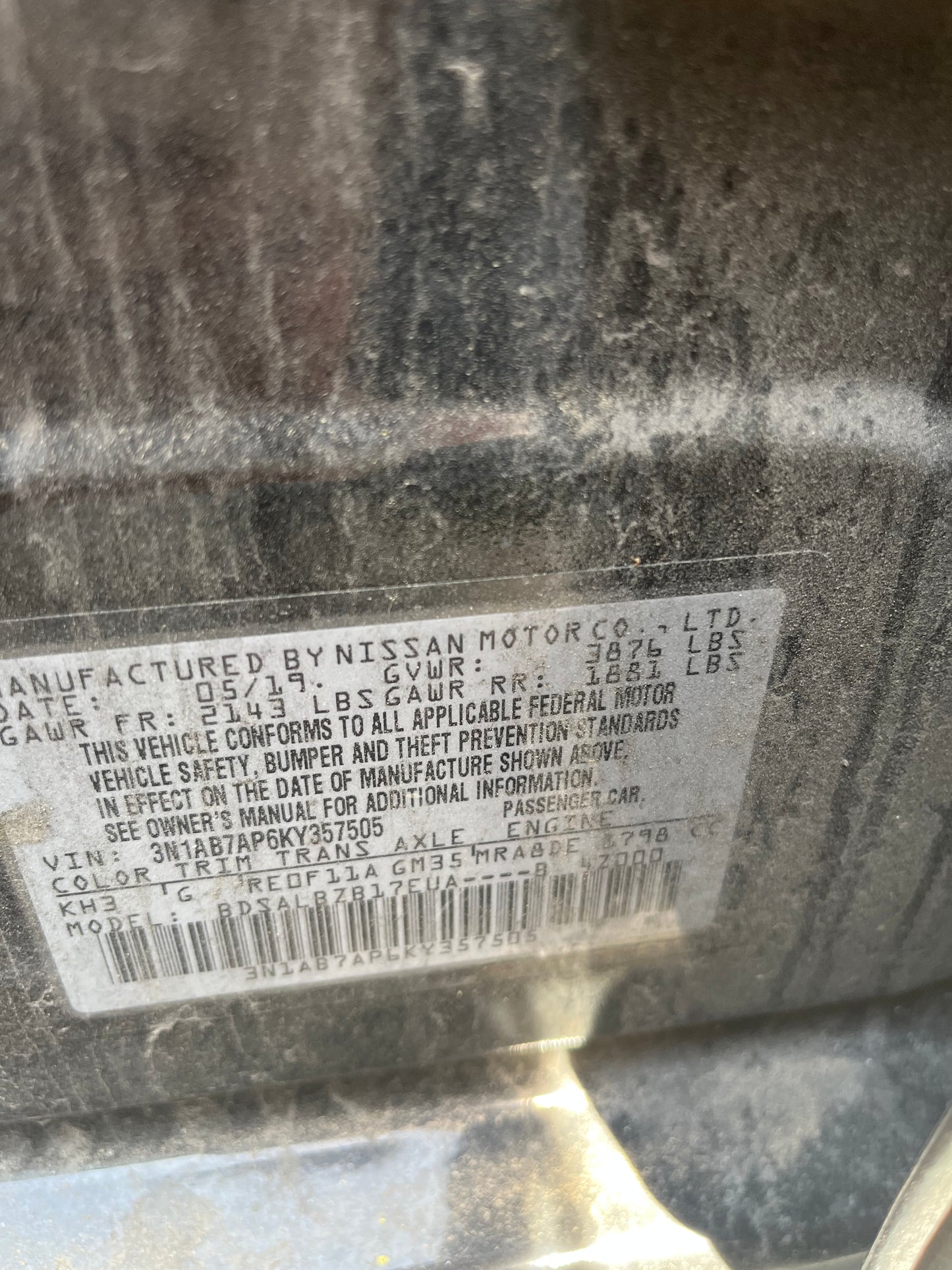 2016-2019 Nissan Sentra - Stock #: M18734